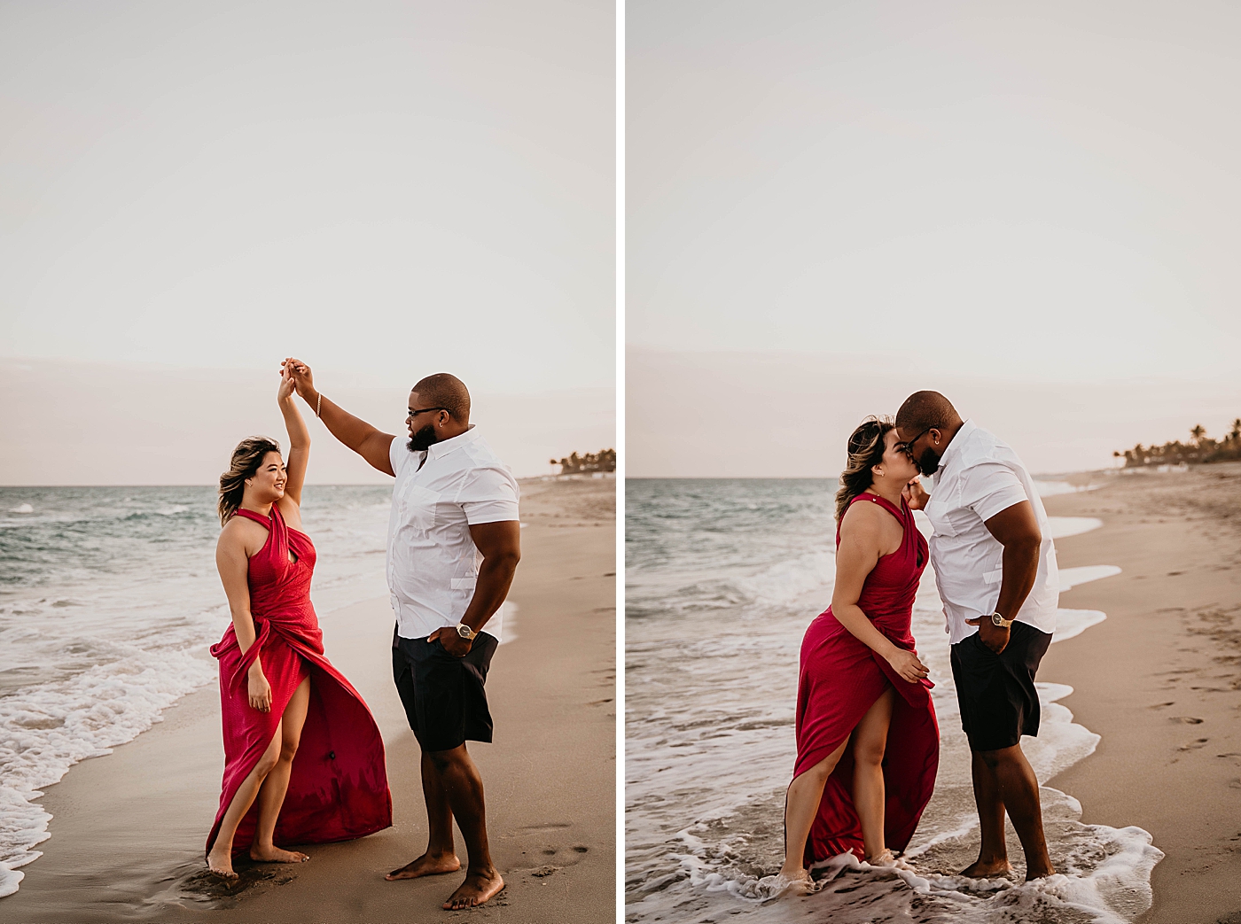 Couple pirouetting and kissing on the beach Palm Beach Anniversary Photography captured by South Florida Family Photographer Krystal Capone Photography