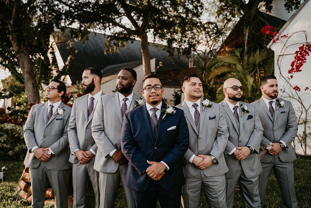 Groom posed with Groomsmen portrait 94th Aero Squadron Miami Wedding Photography captured by South Florida Engagement Photographer Krystal Capone Photography 