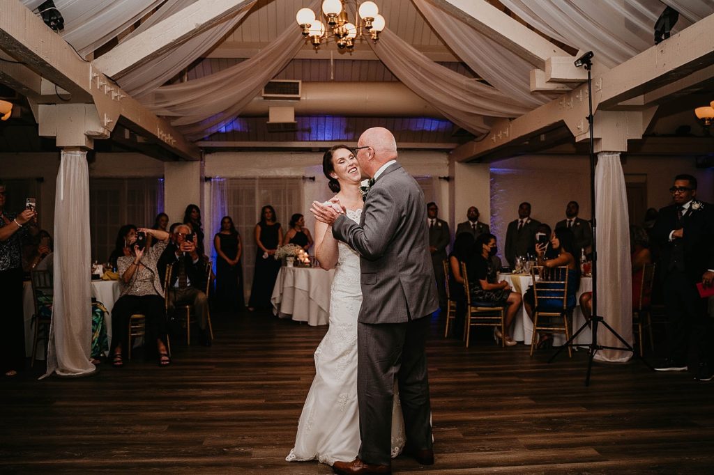 Father daughter dance during Reception 94th Aero Squadron Miami Wedding Photography captured by South Florida Engagement Photographer Krystal Capone Photography 