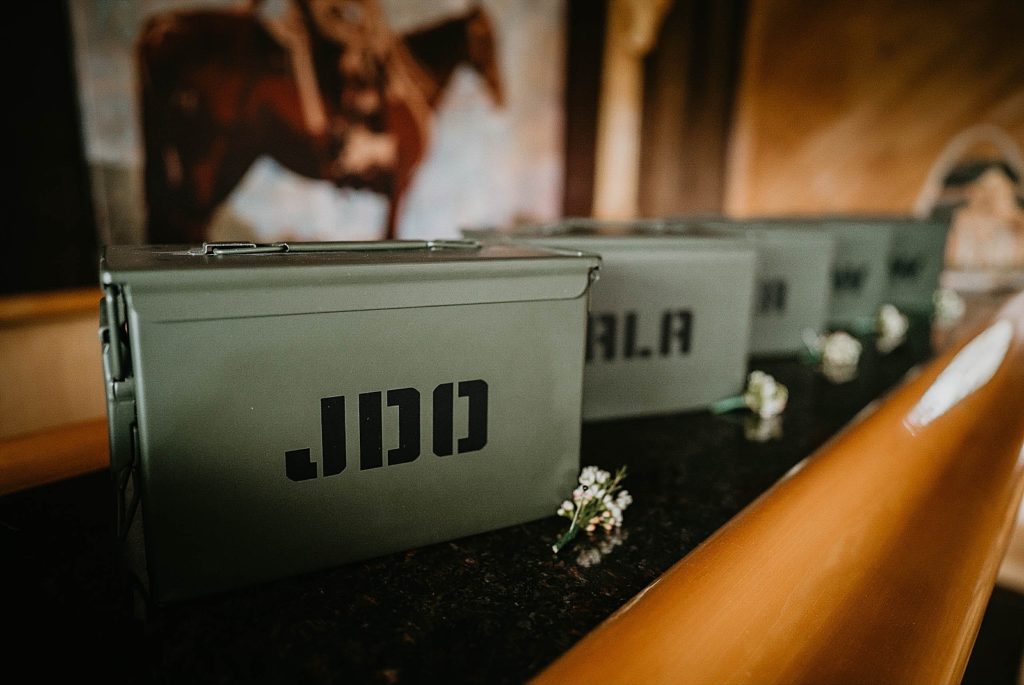 Groomsmen tackle boxes with boutonnieres detail shot Ever After Farms Wedding Photography captured by South Florida Wedding Photographer Krystal Capone Photography  