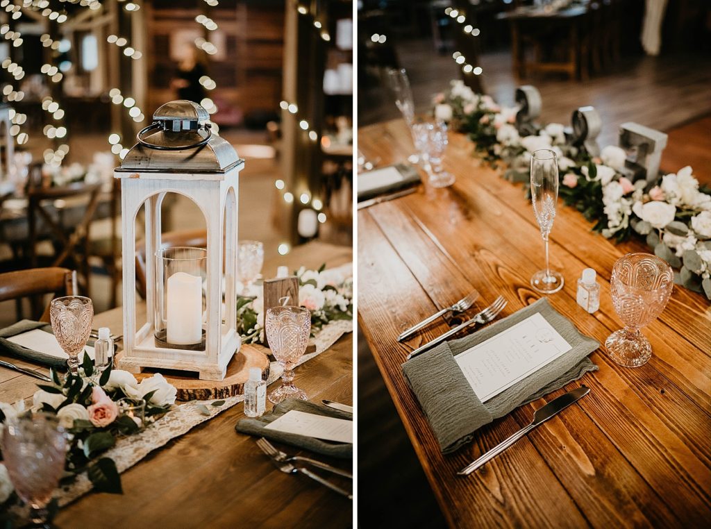 Reception detail shot with candle in lamp with flower decor Ever After Farms Wedding Photography captured by South Florida Wedding Photographer Krystal Capone Photography 