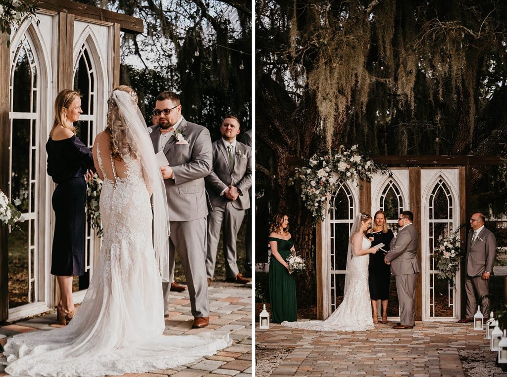 Groom saying vows to Bride and Bride saying her vows Ceremony Ever After Farms Wedding Photography captured by South Florida Wedding Photographer Krystal Capone Photography 