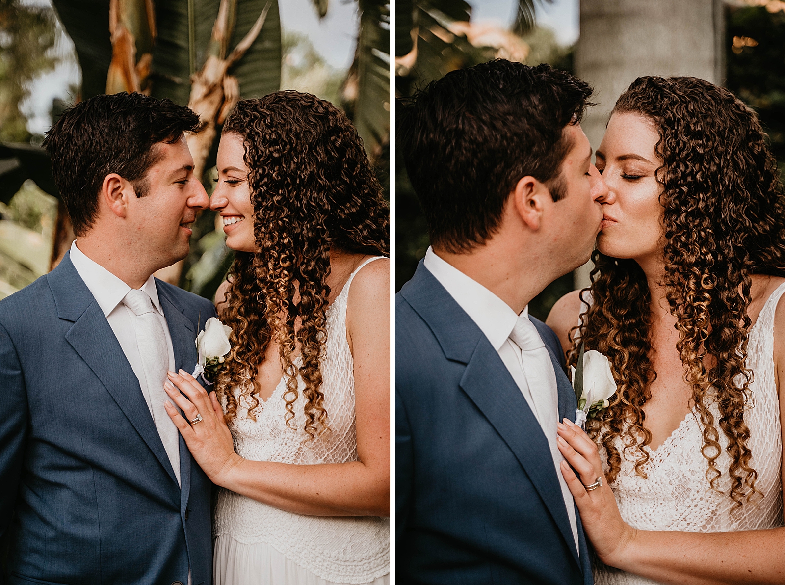 Bride and Groom touching noses and kissing Intimate South Florida Wedding Photography captured by South Florida Wedding Photographer Krystal Capone Photography 