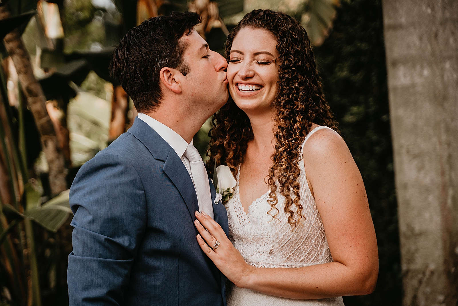Groom kissing Bride on her cheek Intimate South Florida Wedding Photography captured by South Florida Wedding Photographer Krystal Capone Photography 