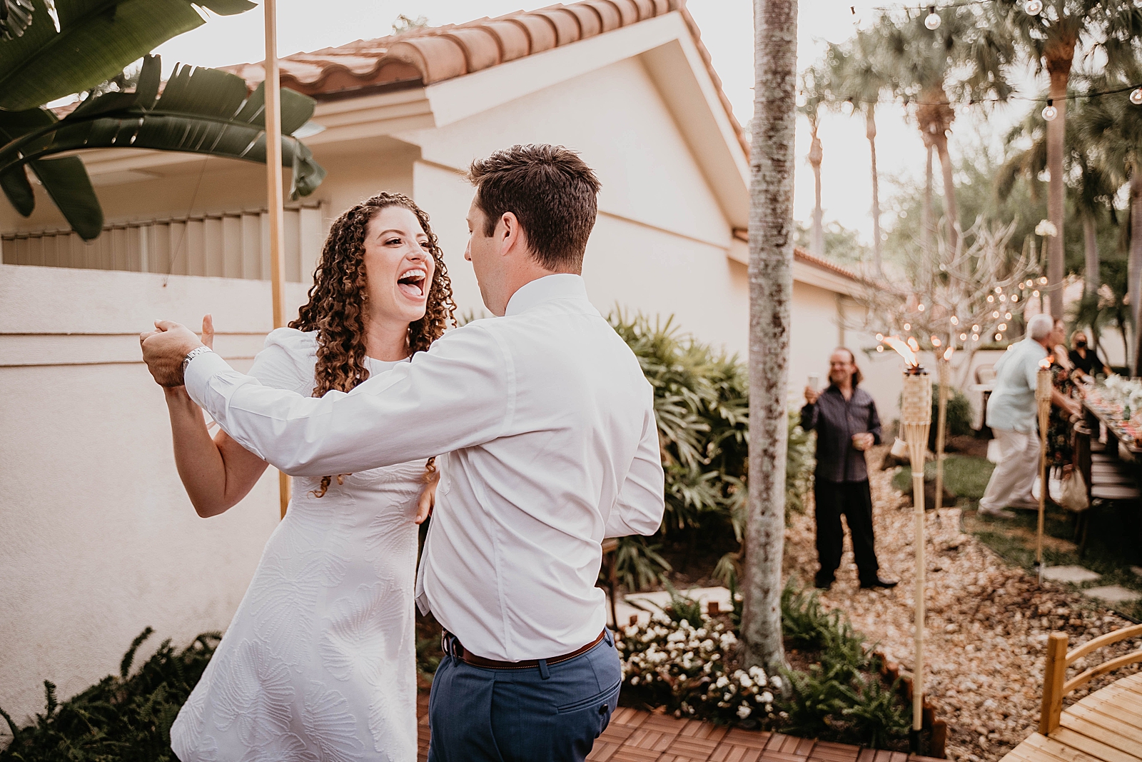 Bride and Groom having fun dancing together First dance Intimate South Florida Wedding Photography captured by South Florida Wedding Photographer Krystal Capone Photography 