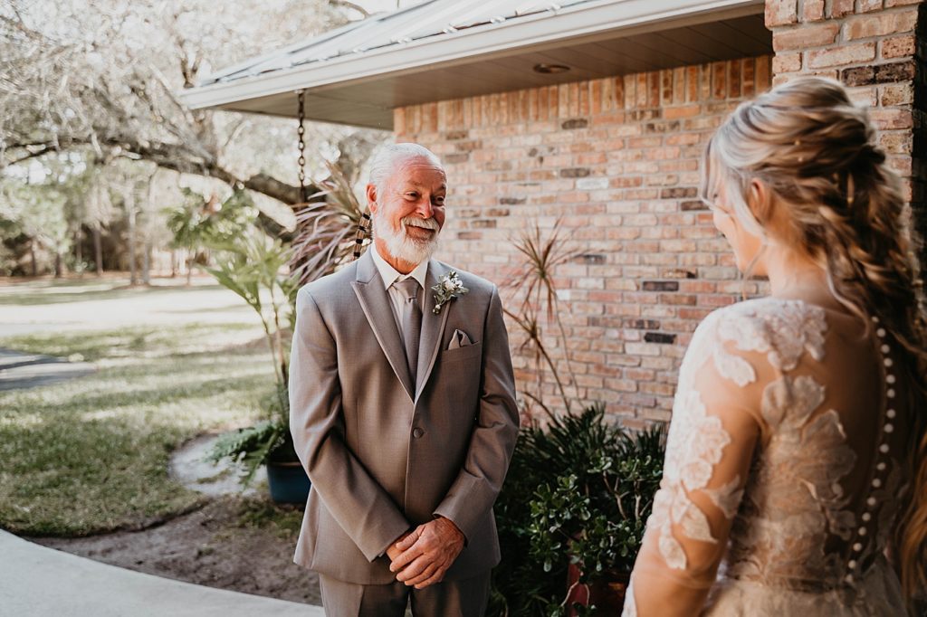 Father's first look reaction Intimate South Florida Wedding Photography captured by South Florida Wedding Photographer Krystal Capone Photography 