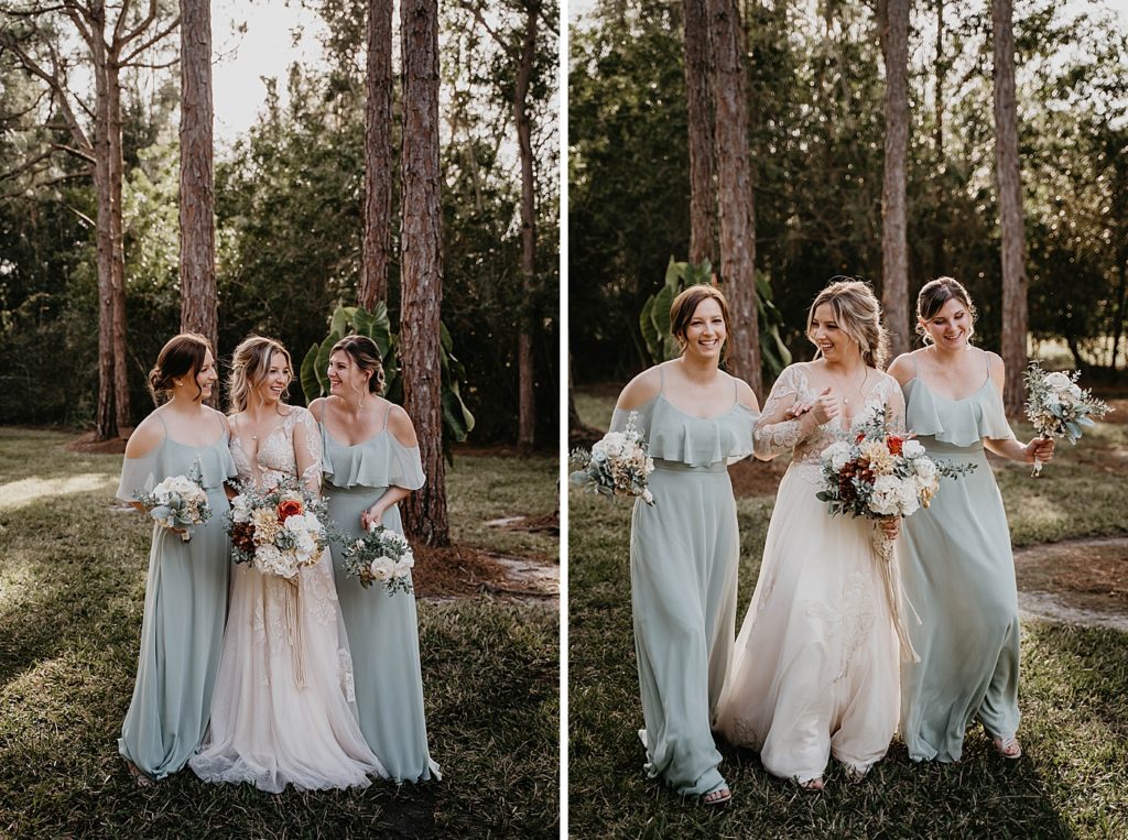 Bride with Bridesmaids outside with white bouquets Intimate South Florida Wedding Photography captured by South Florida Wedding Photographer Krystal Capone Photography 