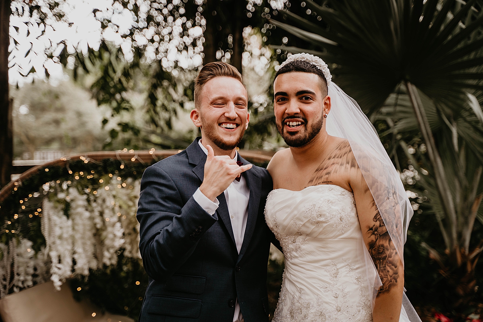 Groom and his Bro Bride casually posing taking it like a champ Living Sculptures Sanctuary Wedding Photography captured by South Florida Wedding Photographer Krystal Capone Photography 