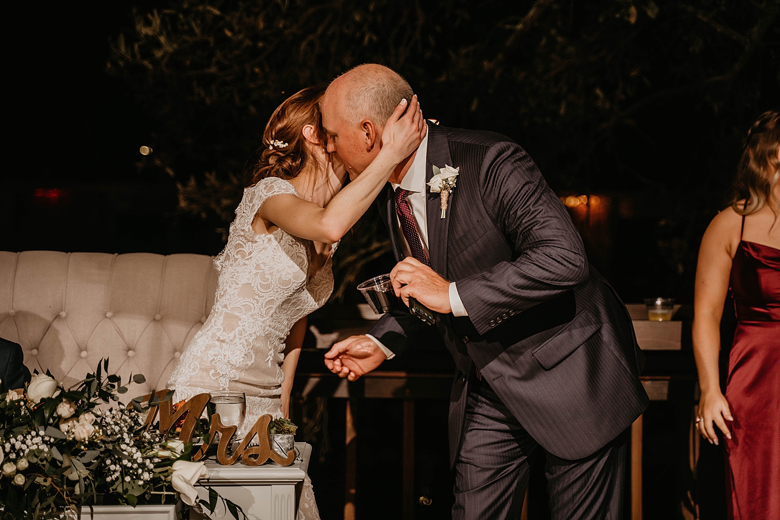 Bride hugging father at Reception Living Sculptures Sanctuary Wedding Photography captured by South Florida Wedding Photographer Krystal Capone Photography 