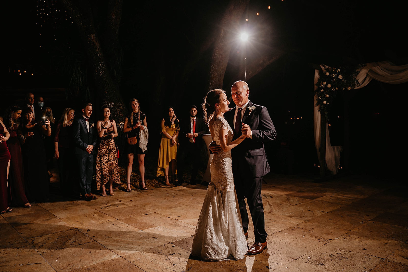 Father Daughter dance dimly lit Living Sculptures Sanctuary Wedding Photography captured by South Florida Wedding Photographer Krystal Capone Photography 