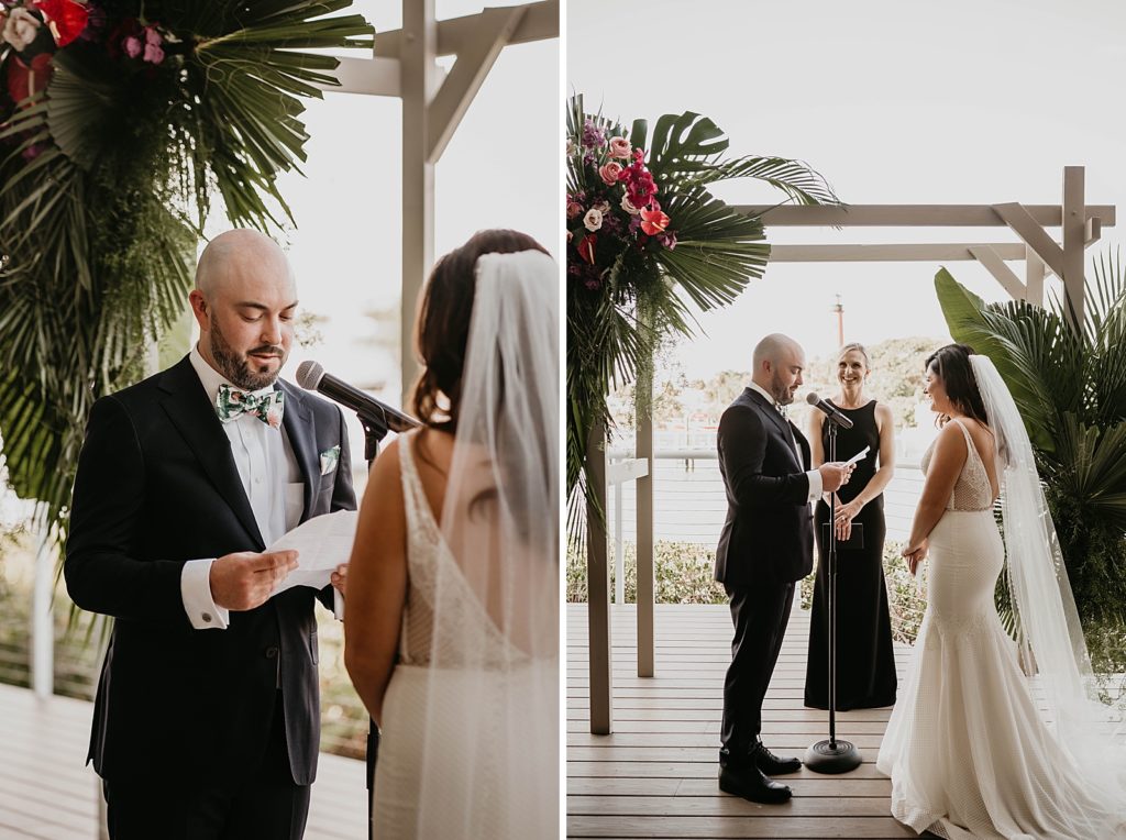 Groom giving vows during Ceremony Pelican Club Wedding Photography captured by South Florida Wedding Photographer Krystal Capone Photography 