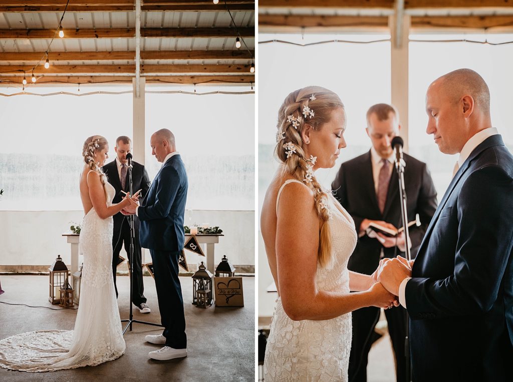 Bride and Groom holding hands during Ceremony prayer The Lake House Fort Pierce Wedding Photography captured by South Florida Wedding Photographer Krystal Capone Photography 