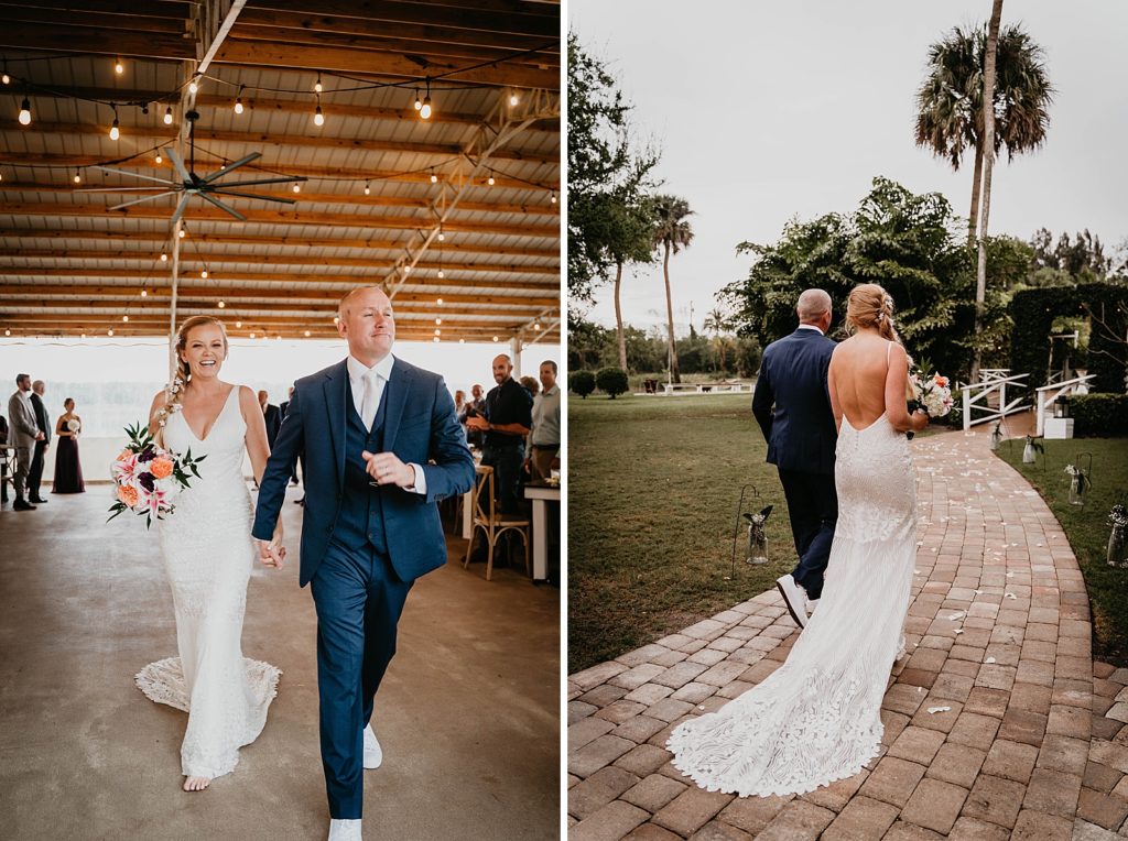 Bride and Groom exiting Ceremony holding hands The Lake House Fort Pierce Wedding Photography captured by South Florida Wedding Photographer Krystal Capone Photography 
