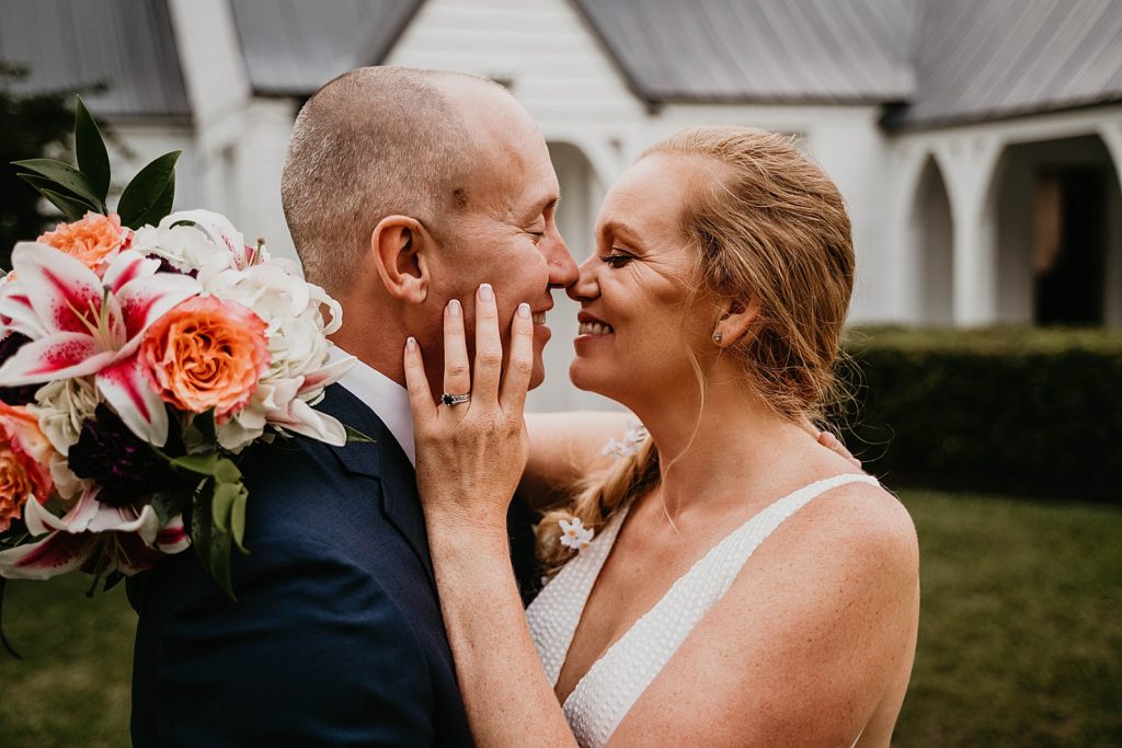Closeup of Bride and Groom about to kiss The Lake House Fort Pierce Wedding Photography captured by South Florida Wedding Photographer Krystal Capone Photography 