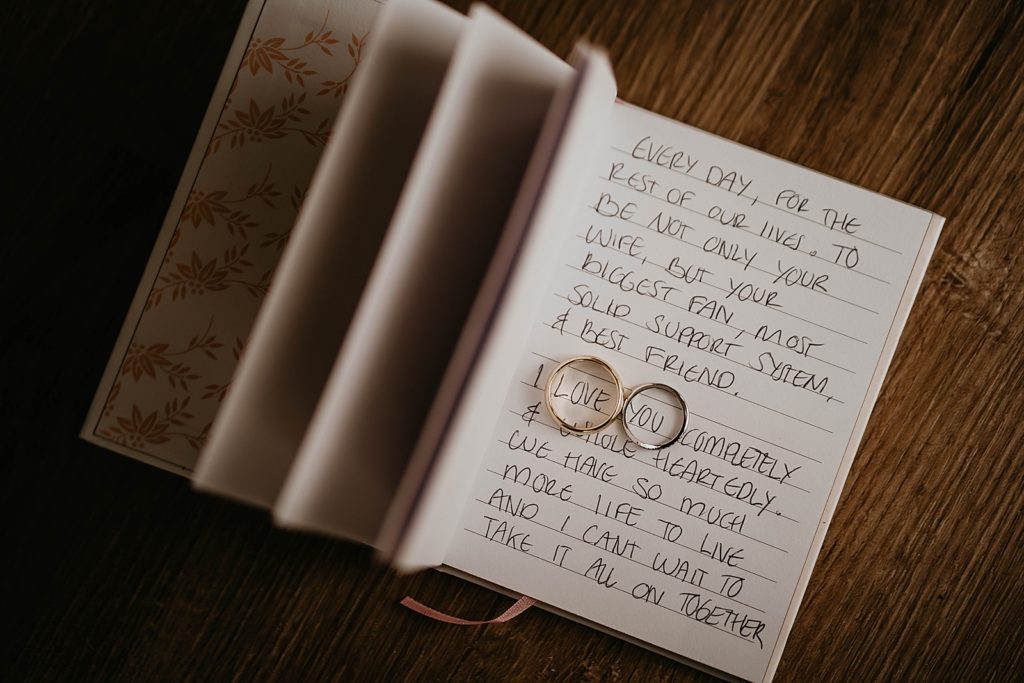 Wedding bands on vow book