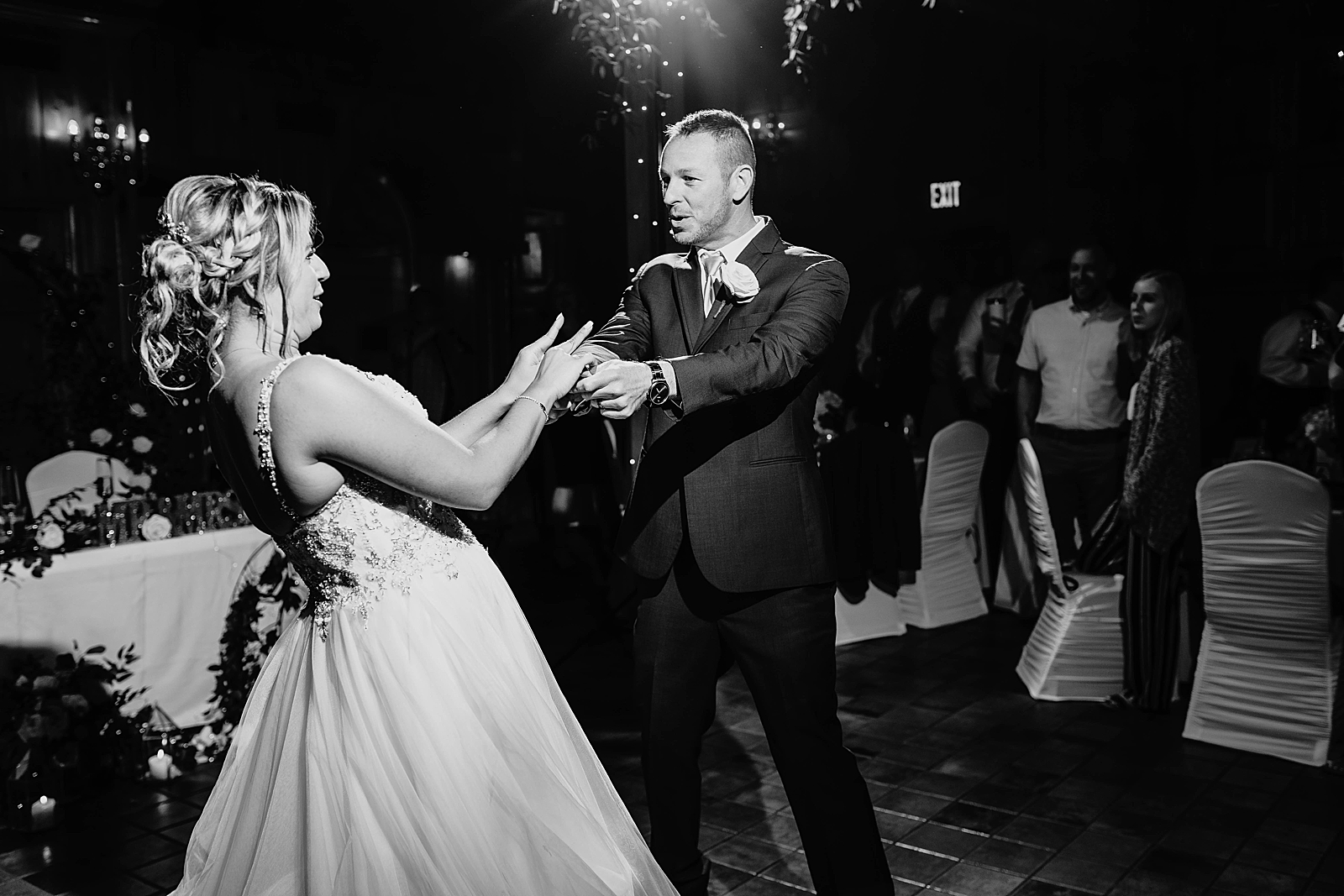 B&W of Bride and Groom first Dance