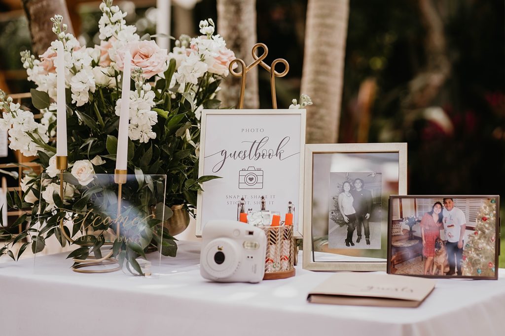 Reception detail shot of Polaroid picture table