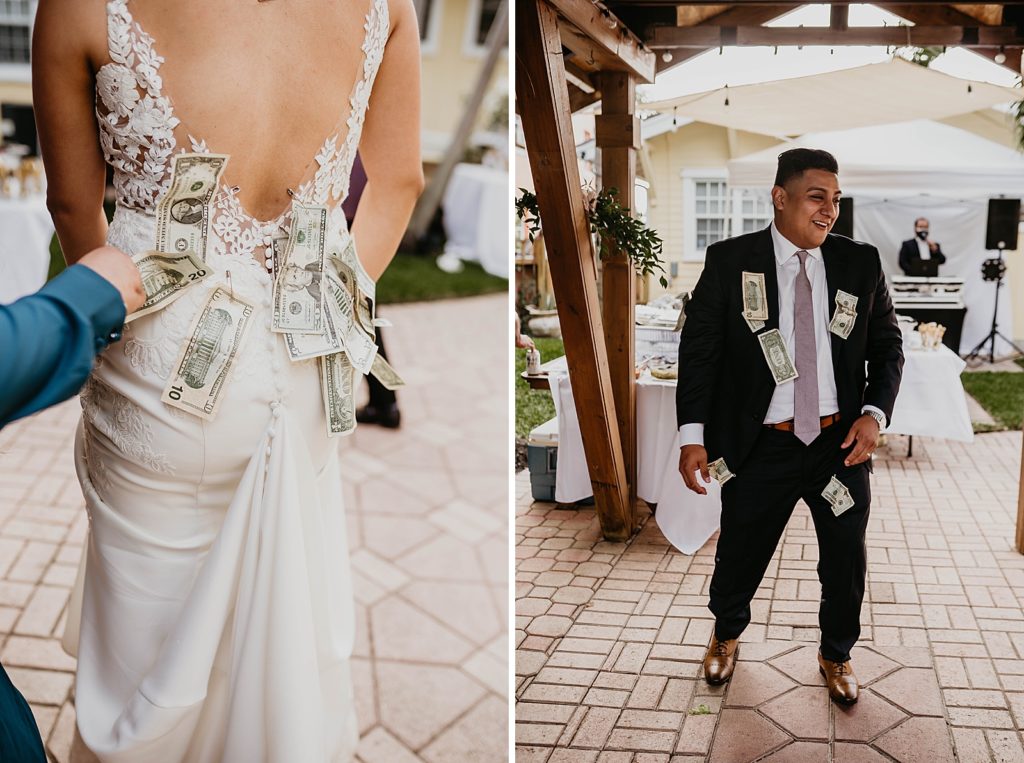 Bride and Groom getting money pinned to them